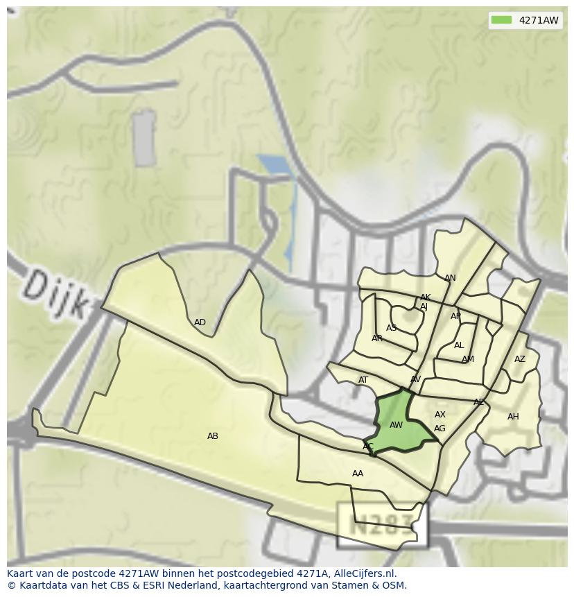 Afbeelding van het postcodegebied 4271 AW op de kaart.