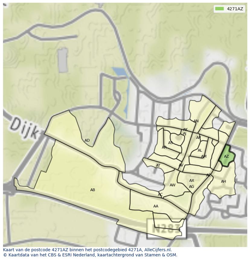 Afbeelding van het postcodegebied 4271 AZ op de kaart.