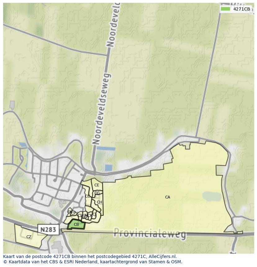 Afbeelding van het postcodegebied 4271 CB op de kaart.