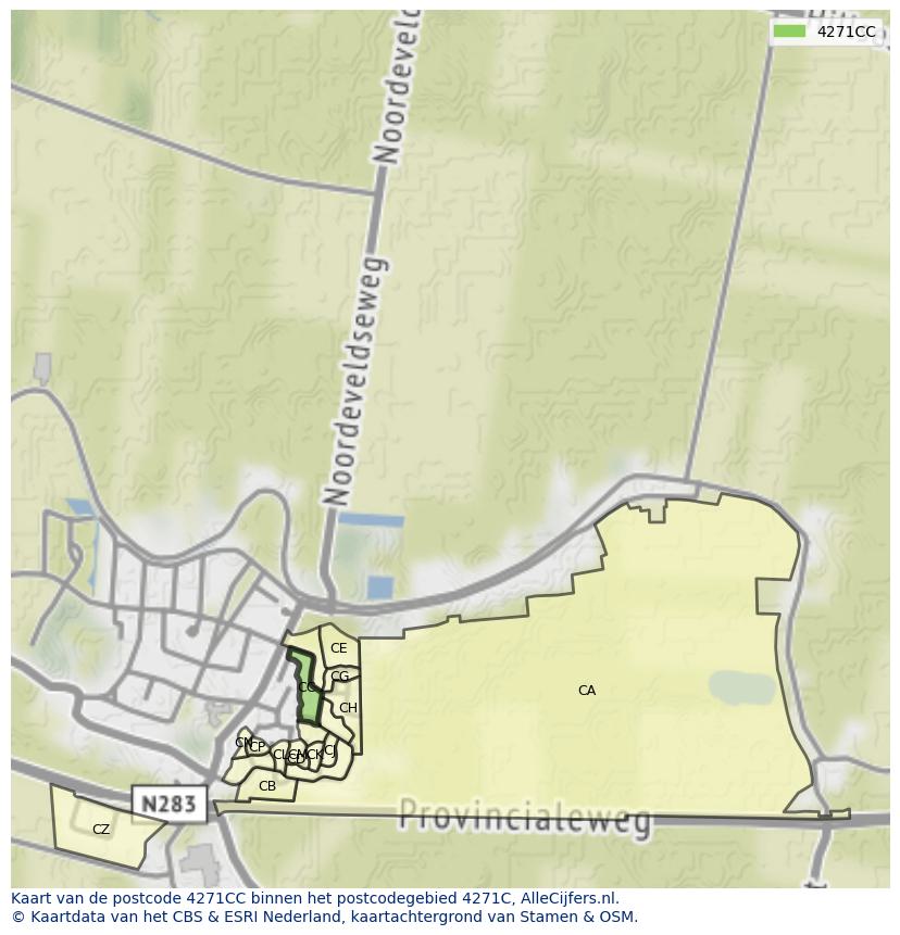 Afbeelding van het postcodegebied 4271 CC op de kaart.