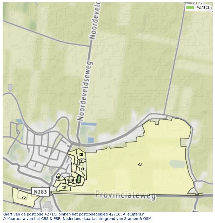 Afbeelding van het postcodegebied 4271 CJ op de kaart.