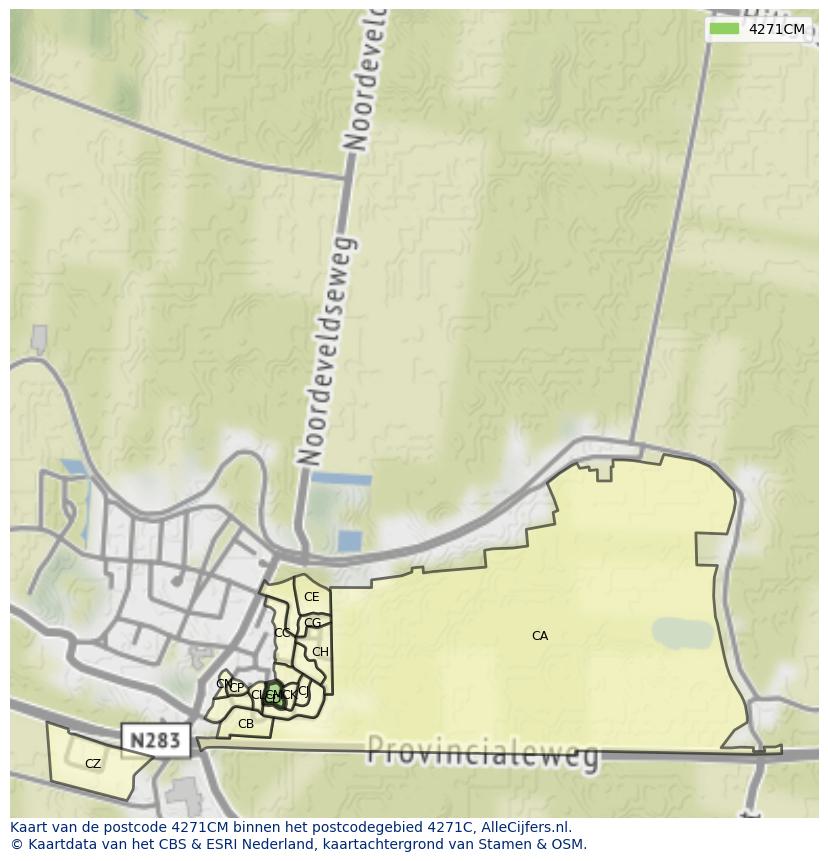 Afbeelding van het postcodegebied 4271 CM op de kaart.