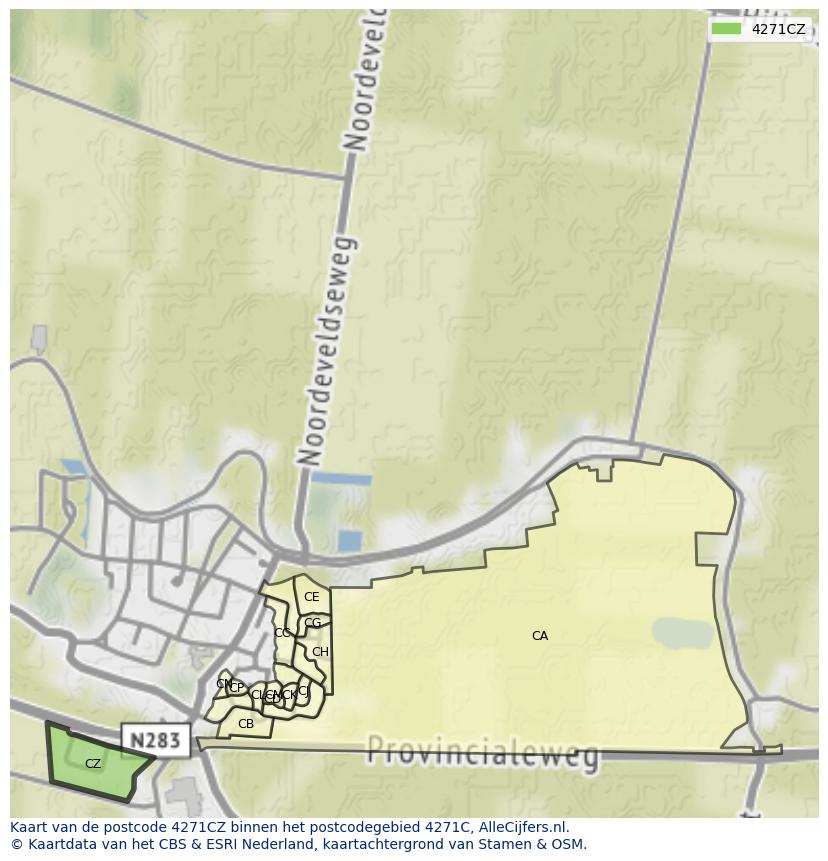 Afbeelding van het postcodegebied 4271 CZ op de kaart.