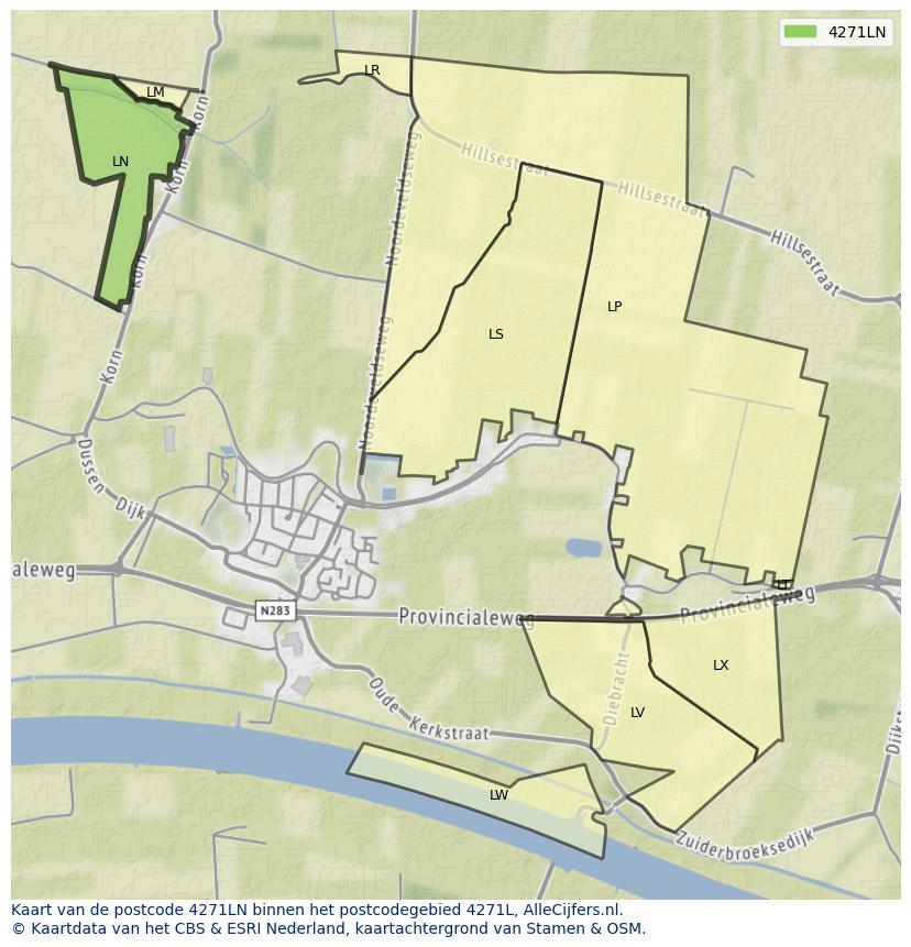 Afbeelding van het postcodegebied 4271 LN op de kaart.