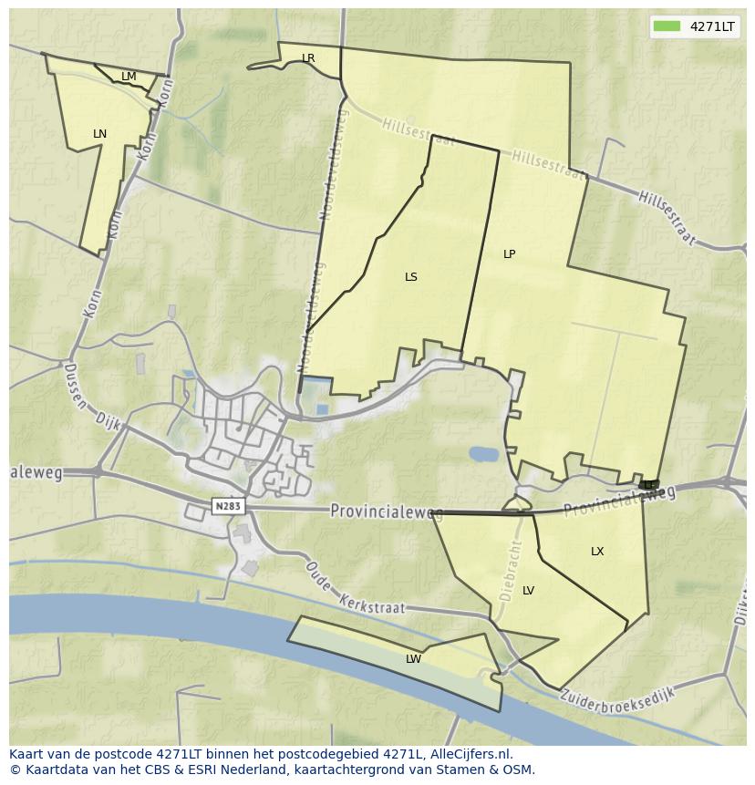Afbeelding van het postcodegebied 4271 LT op de kaart.