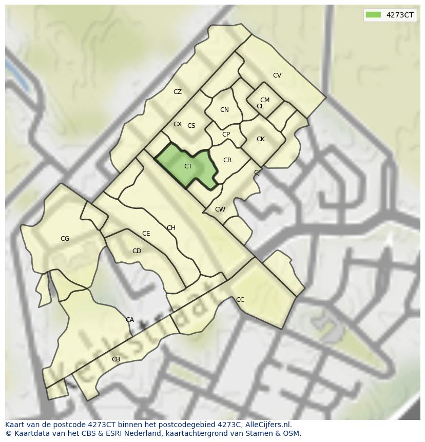 Afbeelding van het postcodegebied 4273 CT op de kaart.