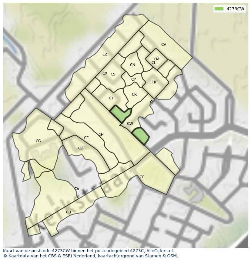 Afbeelding van het postcodegebied 4273 CW op de kaart.