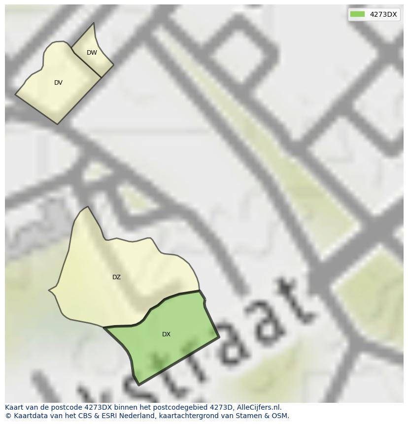 Afbeelding van het postcodegebied 4273 DX op de kaart.
