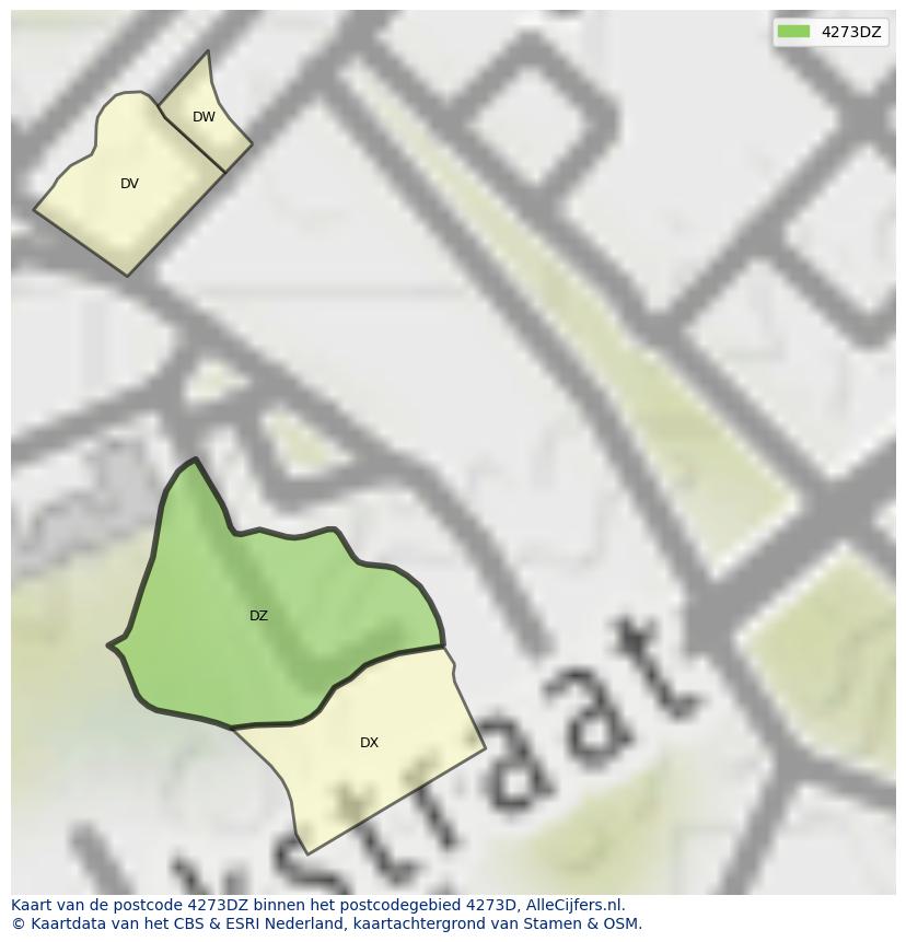 Afbeelding van het postcodegebied 4273 DZ op de kaart.