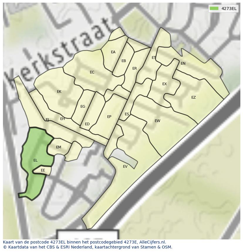 Afbeelding van het postcodegebied 4273 EL op de kaart.