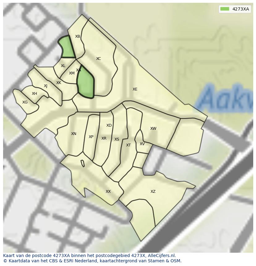 Afbeelding van het postcodegebied 4273 XA op de kaart.