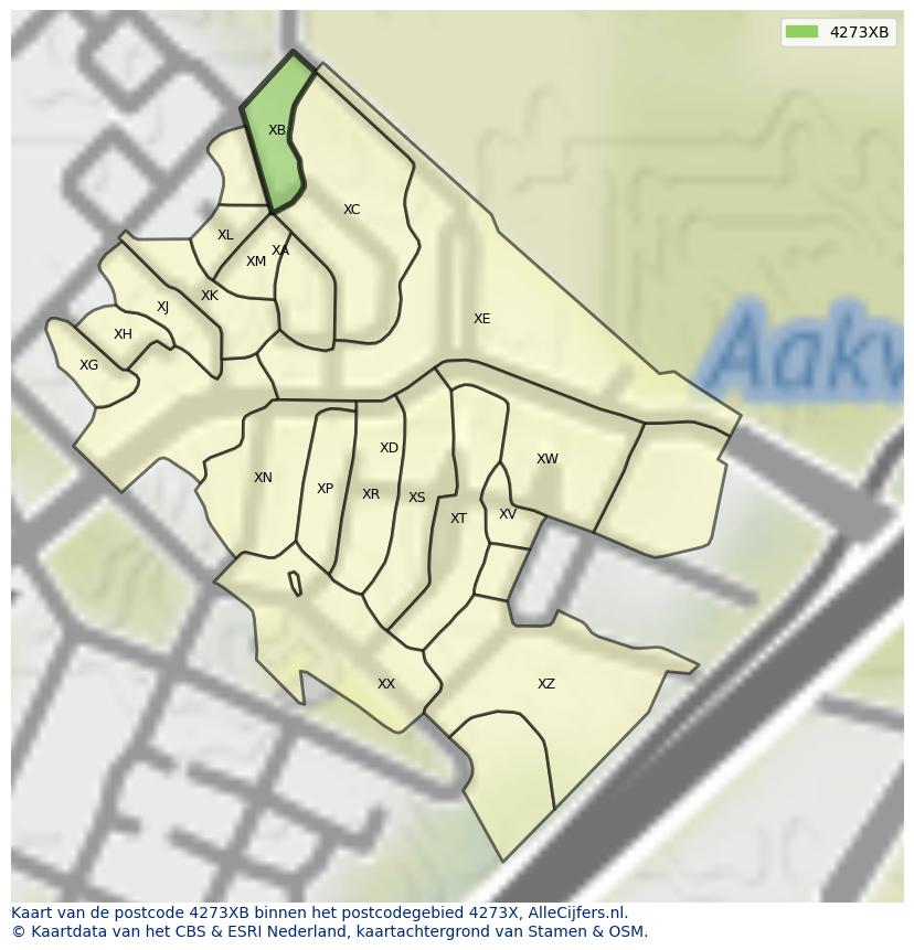 Afbeelding van het postcodegebied 4273 XB op de kaart.