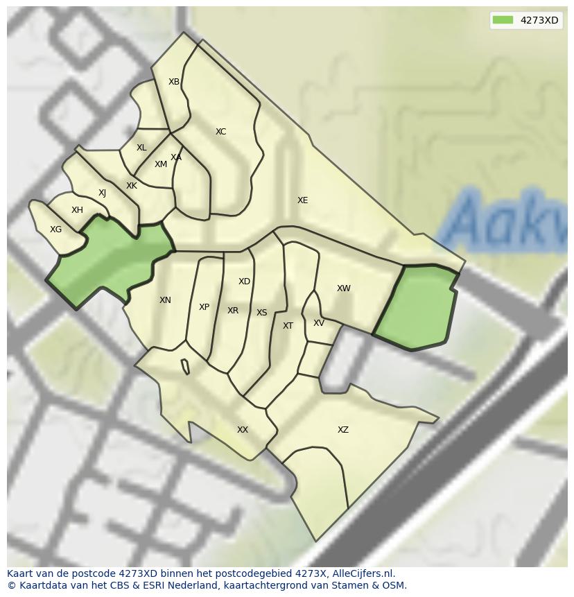 Afbeelding van het postcodegebied 4273 XD op de kaart.