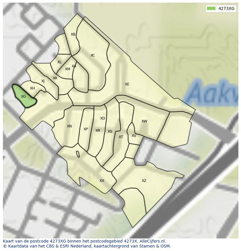 Afbeelding van het postcodegebied 4273 XG op de kaart.