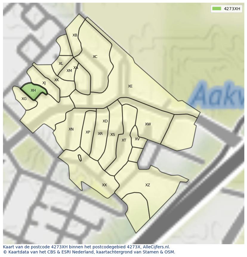 Afbeelding van het postcodegebied 4273 XH op de kaart.