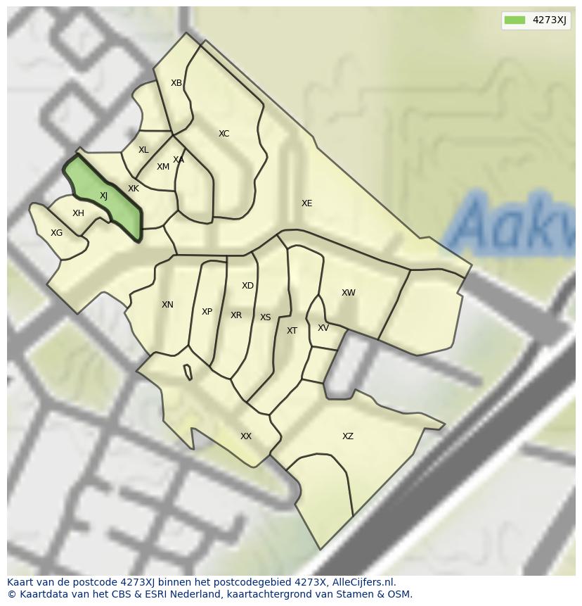 Afbeelding van het postcodegebied 4273 XJ op de kaart.