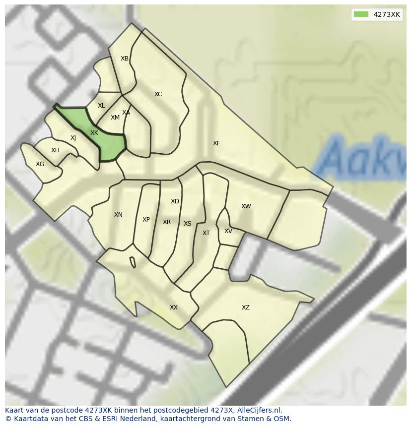 Afbeelding van het postcodegebied 4273 XK op de kaart.