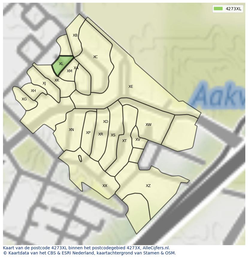 Afbeelding van het postcodegebied 4273 XL op de kaart.