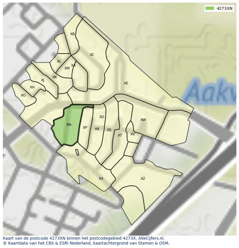 Afbeelding van het postcodegebied 4273 XN op de kaart.