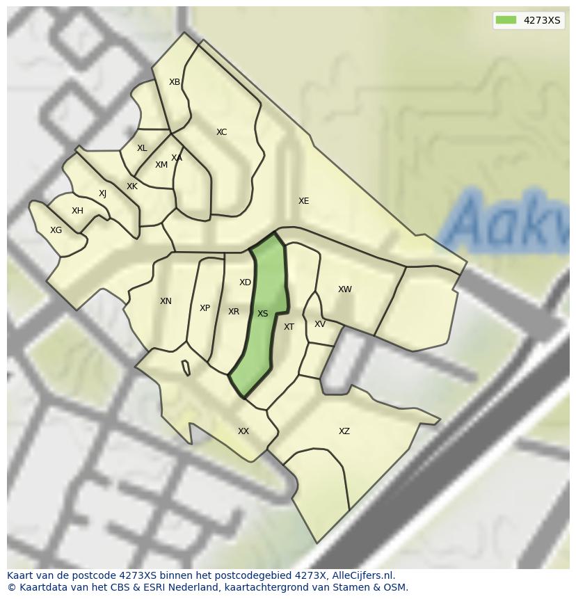 Afbeelding van het postcodegebied 4273 XS op de kaart.