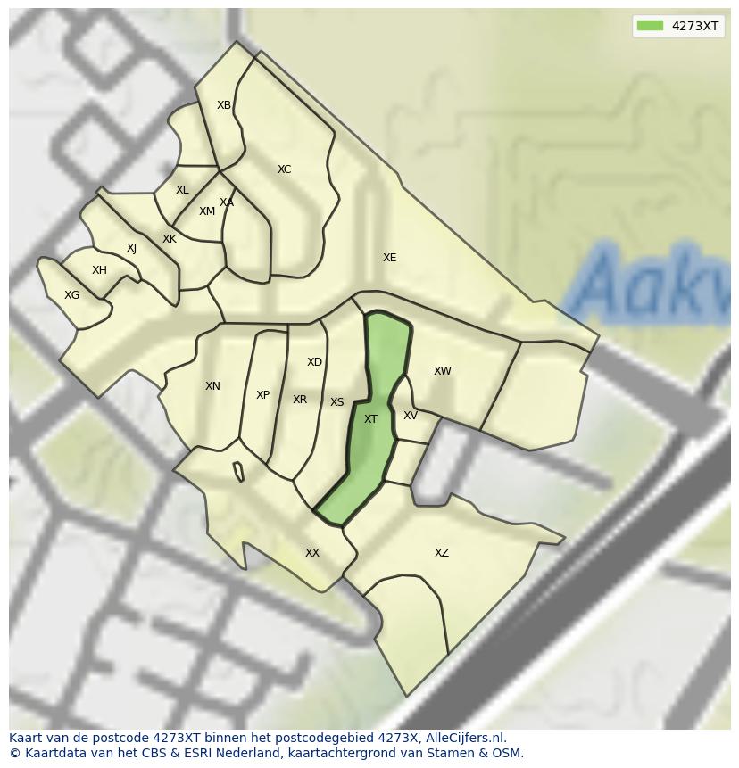 Afbeelding van het postcodegebied 4273 XT op de kaart.
