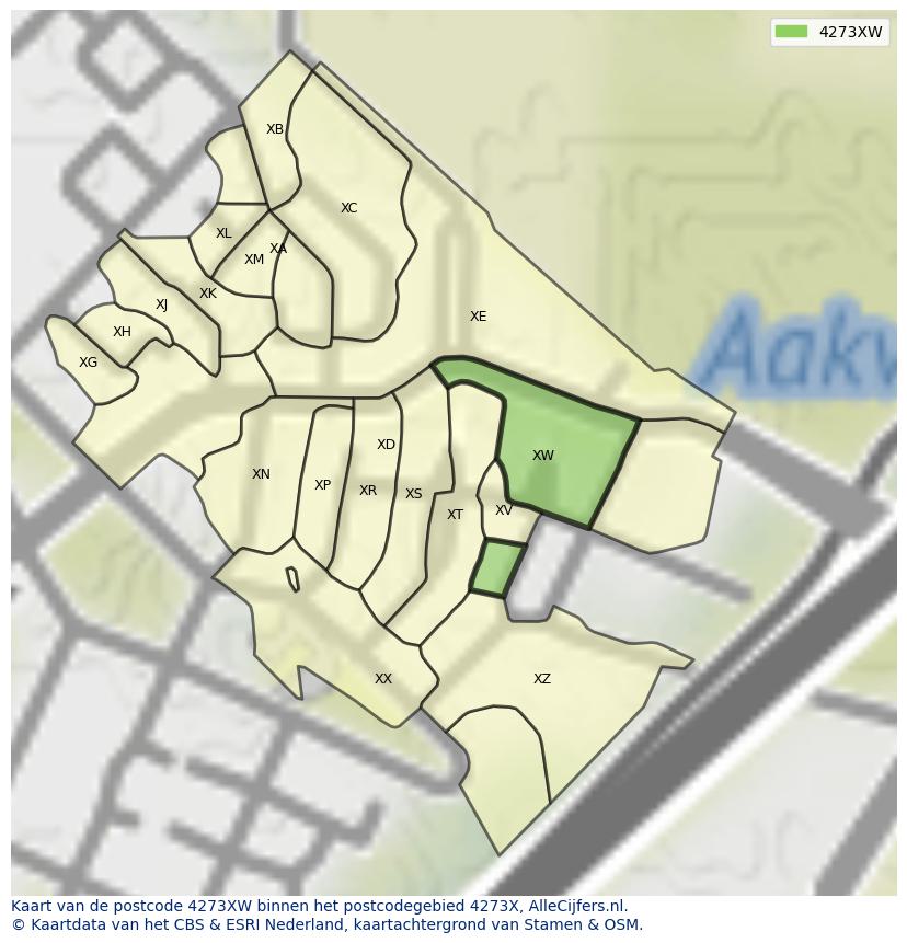 Afbeelding van het postcodegebied 4273 XW op de kaart.