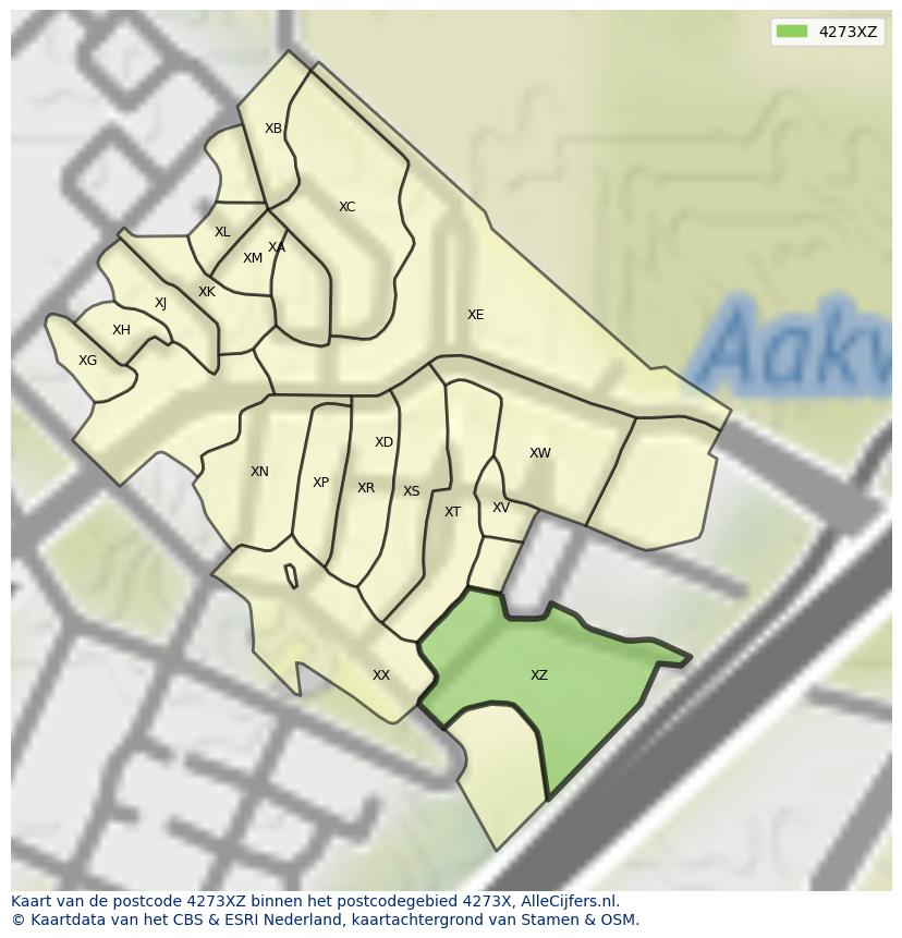 Afbeelding van het postcodegebied 4273 XZ op de kaart.