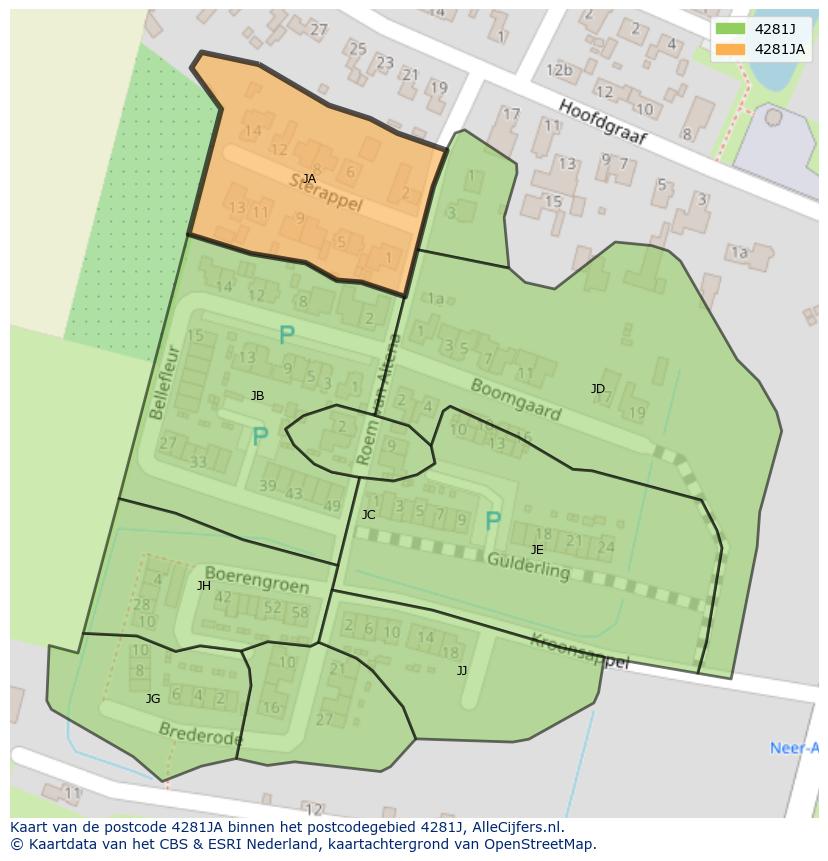 Afbeelding van het postcodegebied 4281 JA op de kaart.