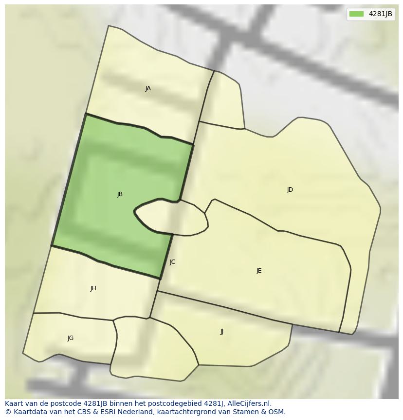 Afbeelding van het postcodegebied 4281 JB op de kaart.