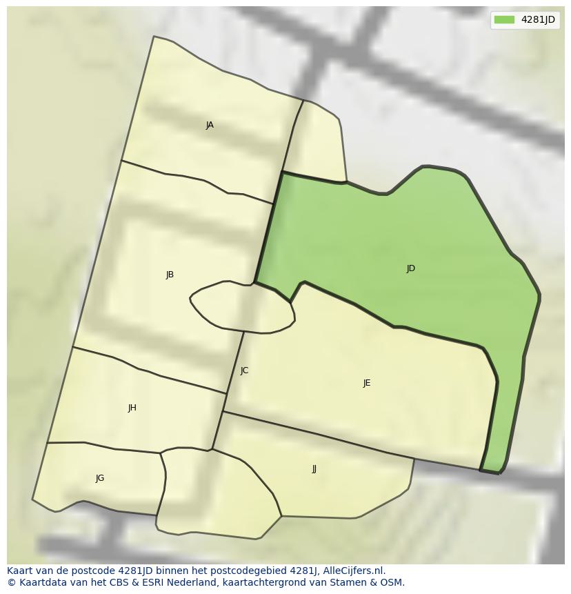 Afbeelding van het postcodegebied 4281 JD op de kaart.