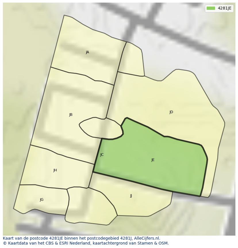 Afbeelding van het postcodegebied 4281 JE op de kaart.