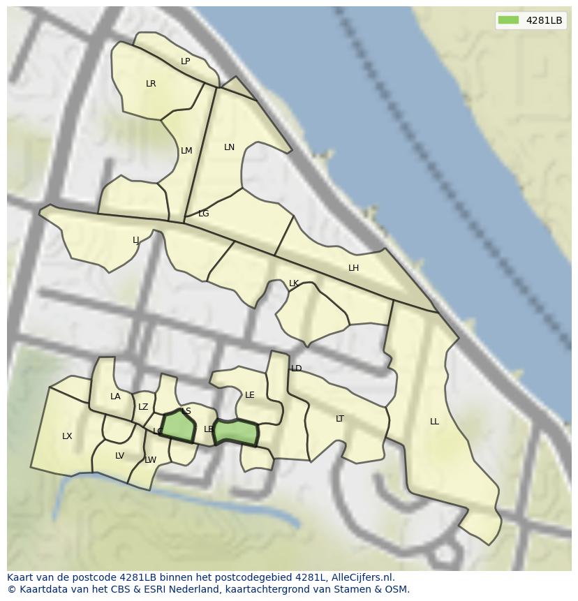 Afbeelding van het postcodegebied 4281 LB op de kaart.