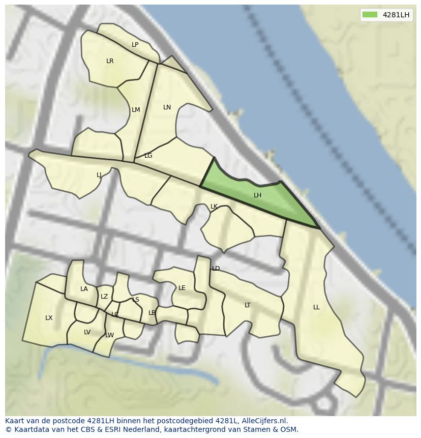 Afbeelding van het postcodegebied 4281 LH op de kaart.