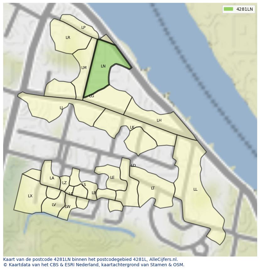 Afbeelding van het postcodegebied 4281 LN op de kaart.