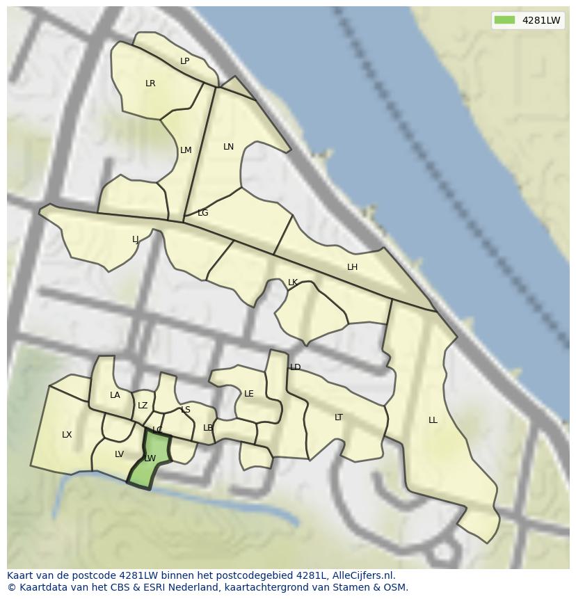 Afbeelding van het postcodegebied 4281 LW op de kaart.