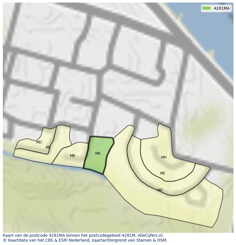 Afbeelding van het postcodegebied 4281 MA op de kaart.