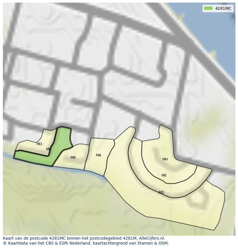 Afbeelding van het postcodegebied 4281 MC op de kaart.