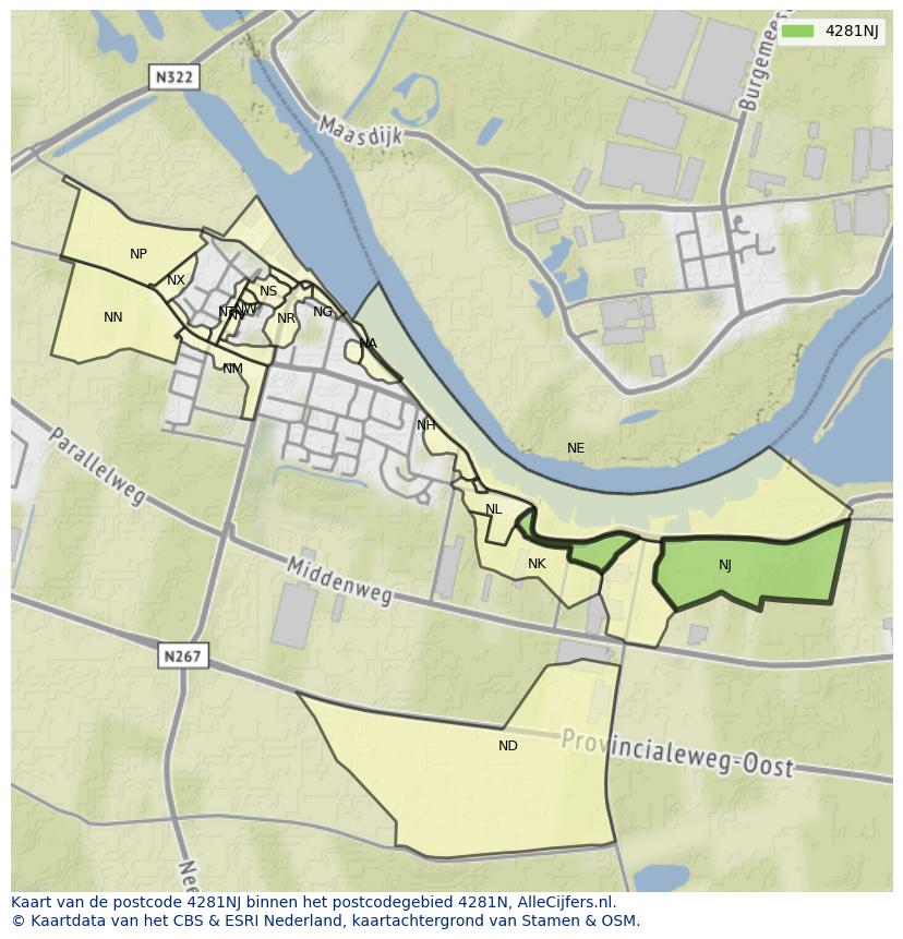 Afbeelding van het postcodegebied 4281 NJ op de kaart.