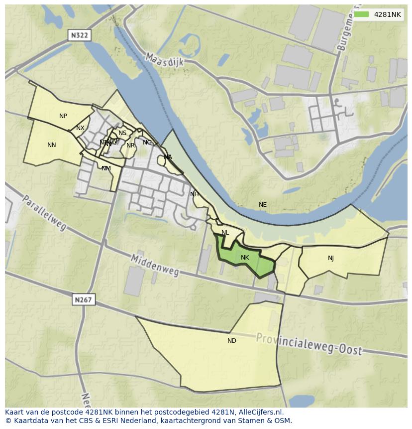 Afbeelding van het postcodegebied 4281 NK op de kaart.