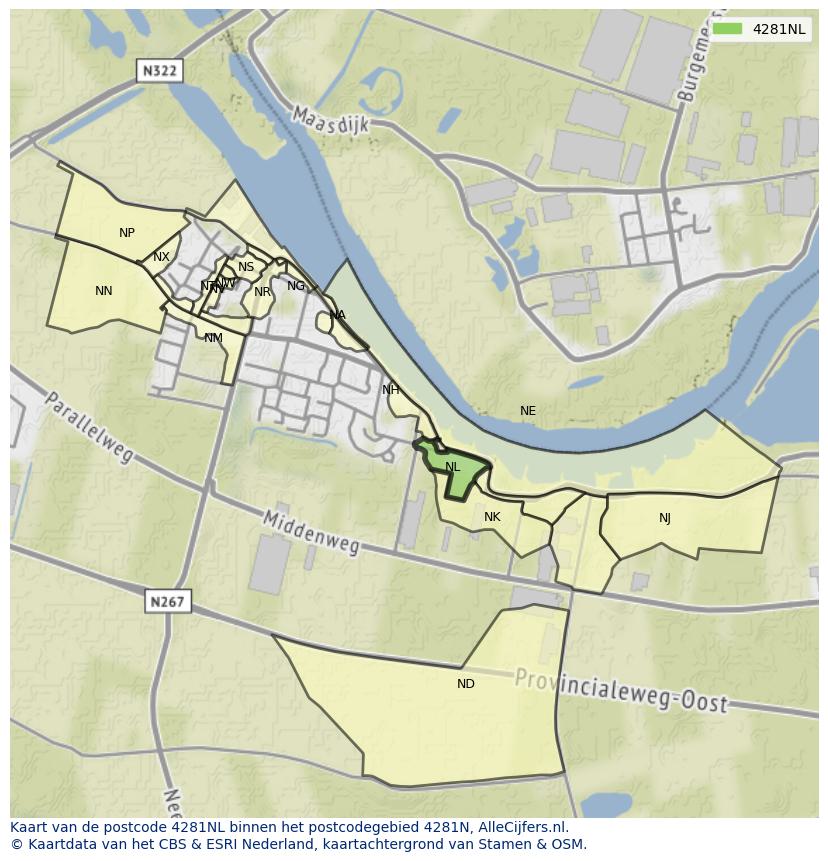Afbeelding van het postcodegebied 4281 NL op de kaart.