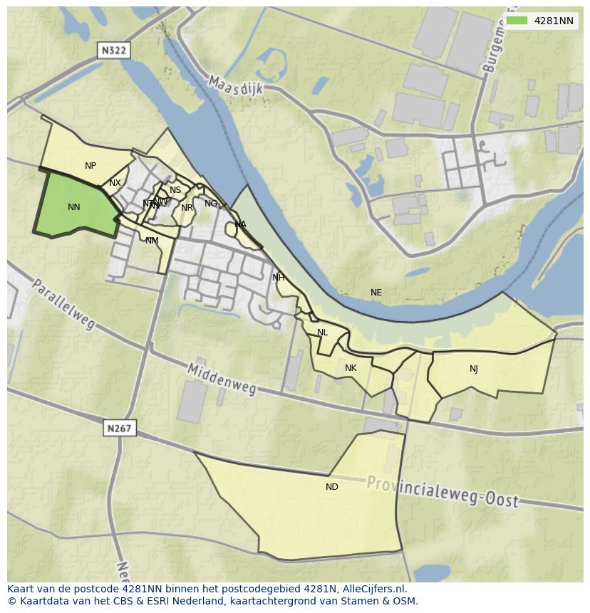 Afbeelding van het postcodegebied 4281 NN op de kaart.