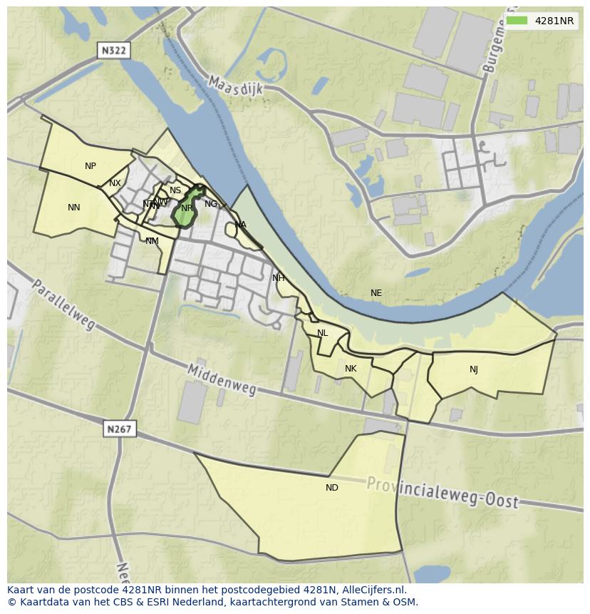 Afbeelding van het postcodegebied 4281 NR op de kaart.
