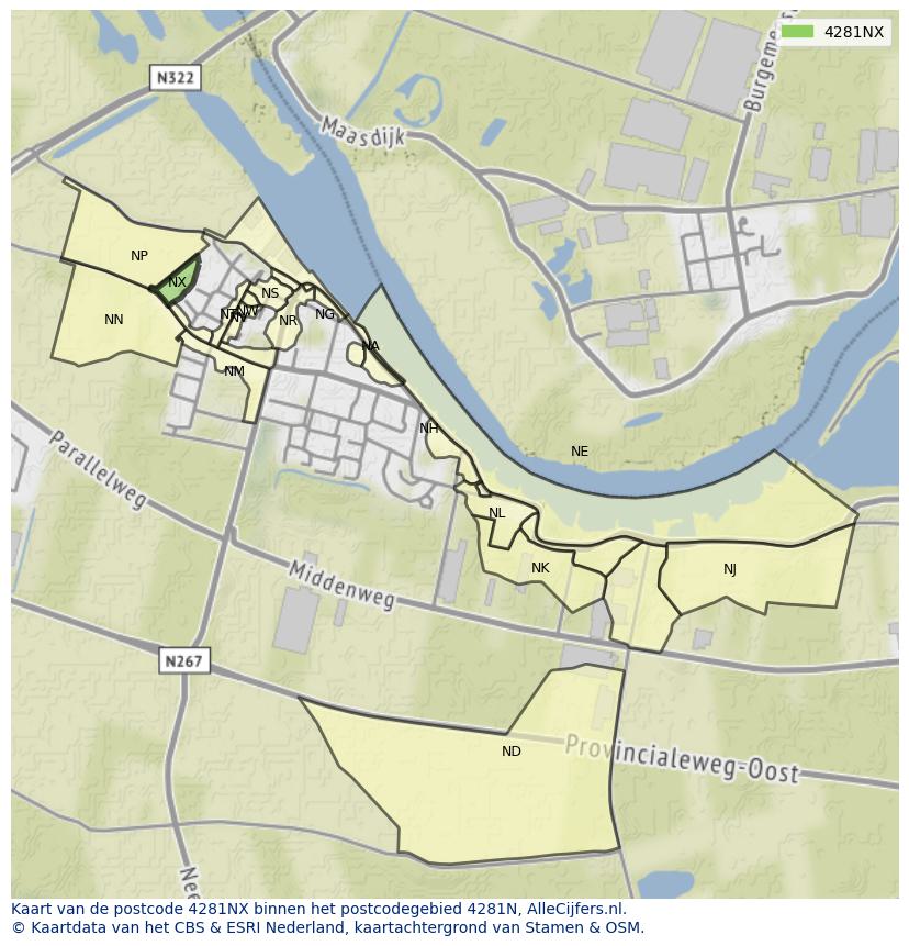 Afbeelding van het postcodegebied 4281 NX op de kaart.