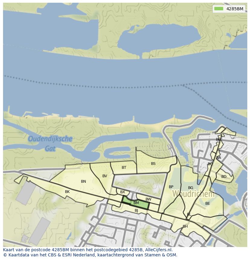 Afbeelding van het postcodegebied 4285 BM op de kaart.