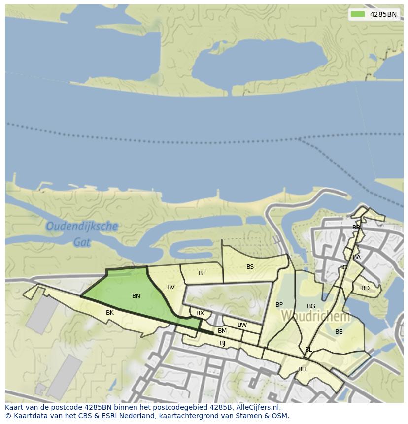 Afbeelding van het postcodegebied 4285 BN op de kaart.