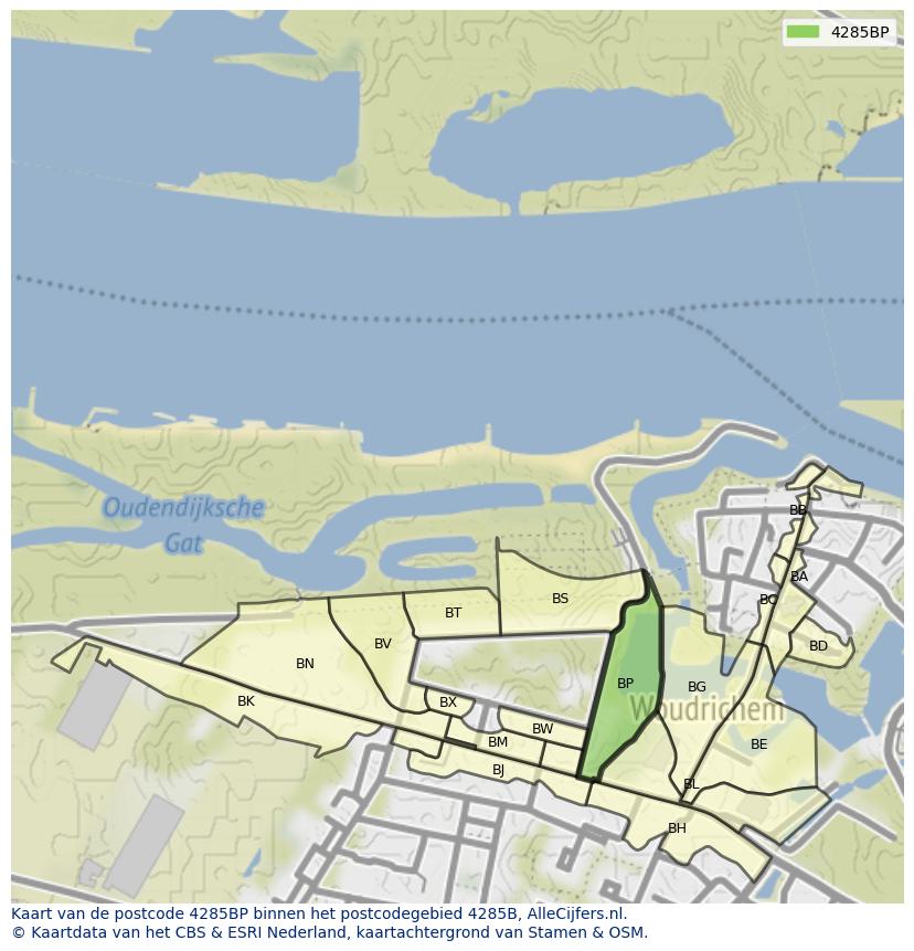 Afbeelding van het postcodegebied 4285 BP op de kaart.