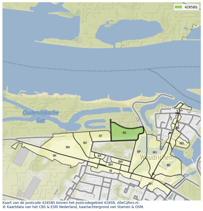 Afbeelding van het postcodegebied 4285 BS op de kaart.