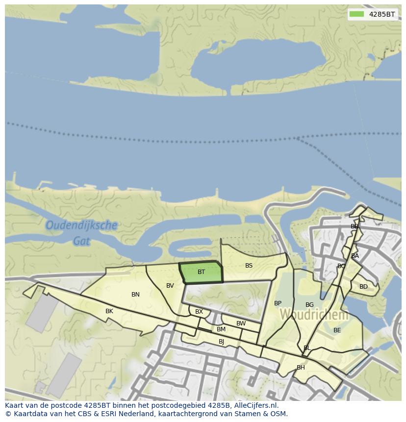 Afbeelding van het postcodegebied 4285 BT op de kaart.
