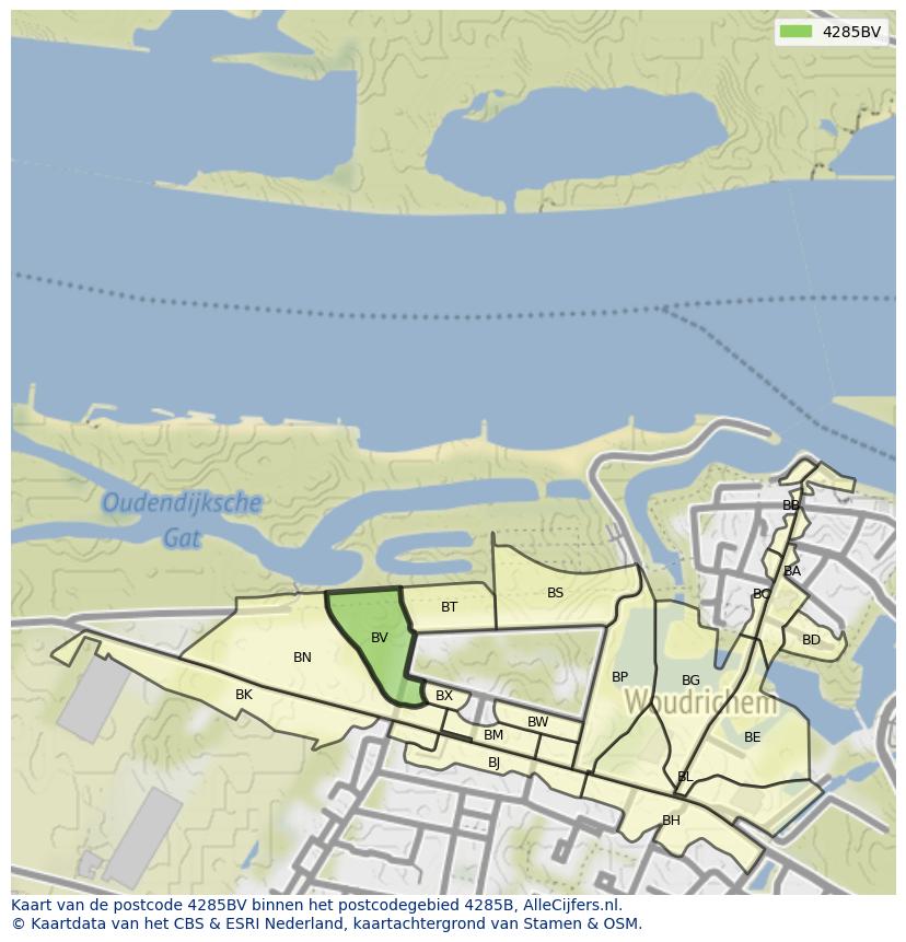 Afbeelding van het postcodegebied 4285 BV op de kaart.