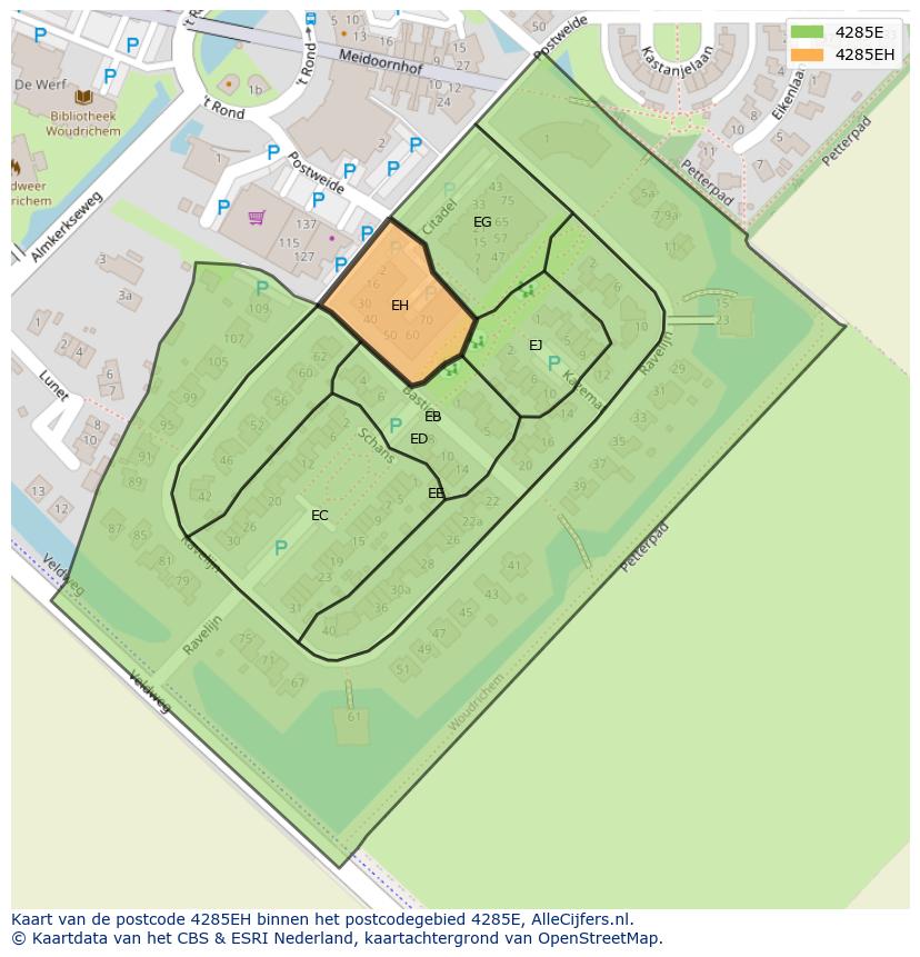 Afbeelding van het postcodegebied 4285 EH op de kaart.